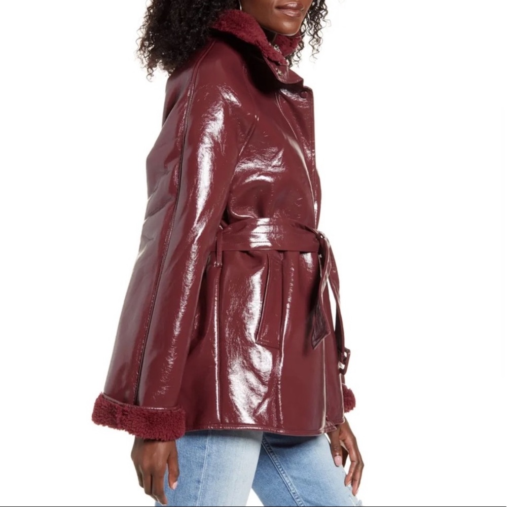 🆕J.O.A Faux Fur Lined tie waist coat in burgundy - Picture 8 of 15